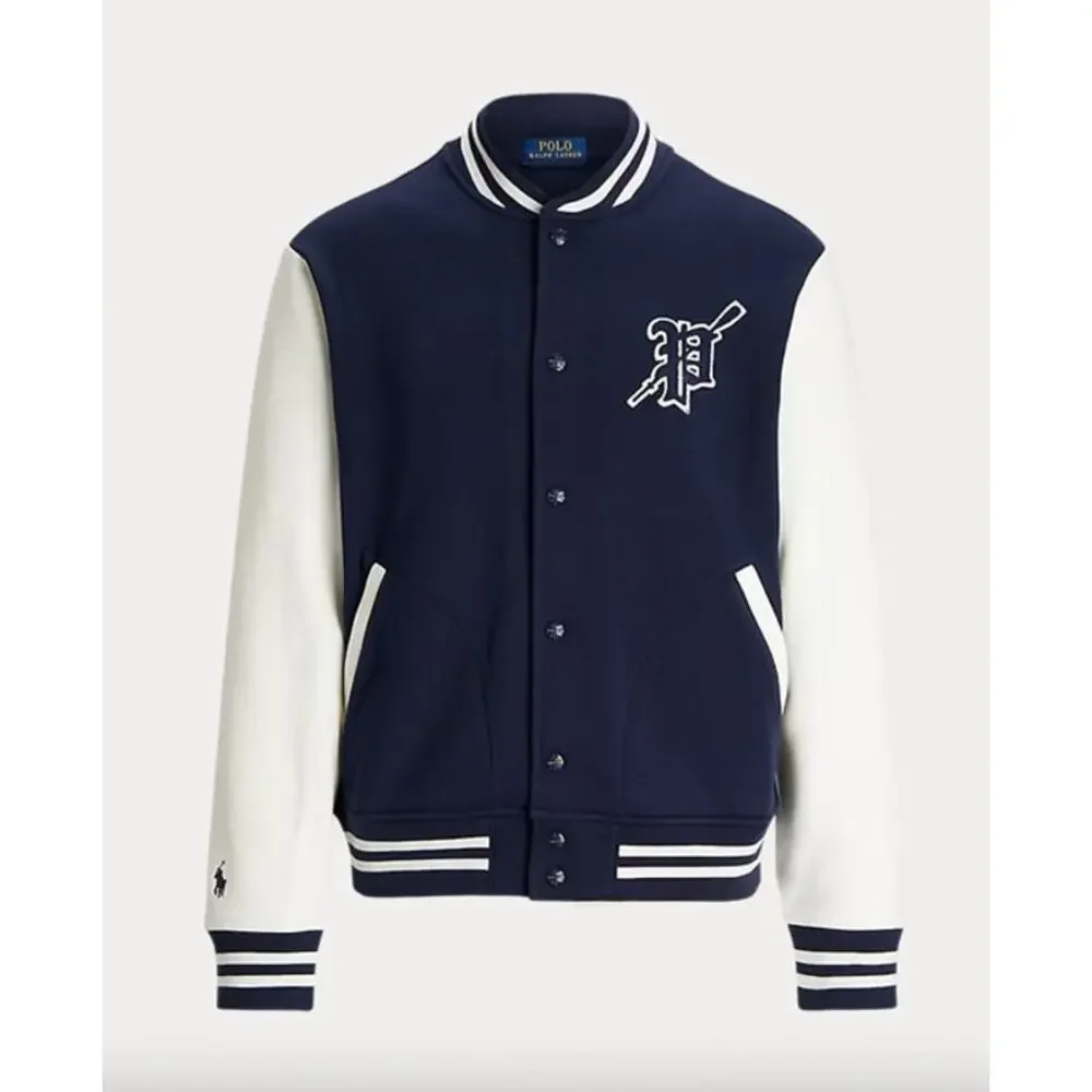 POLO RALPH LAUREN Varsity Bomber Jacket Size 3XLT Baseball Navy Blue White NEW